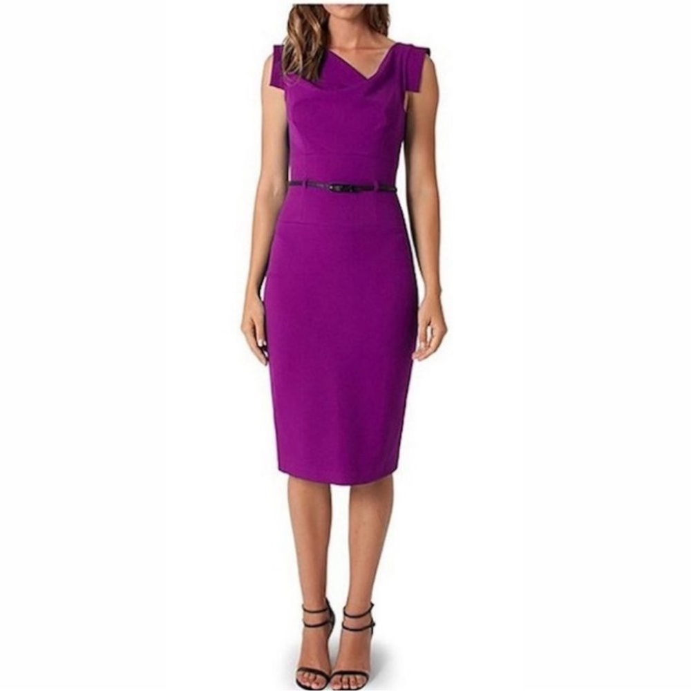Black Halo Purple Jackie • Work Office Midi Dress Size XS